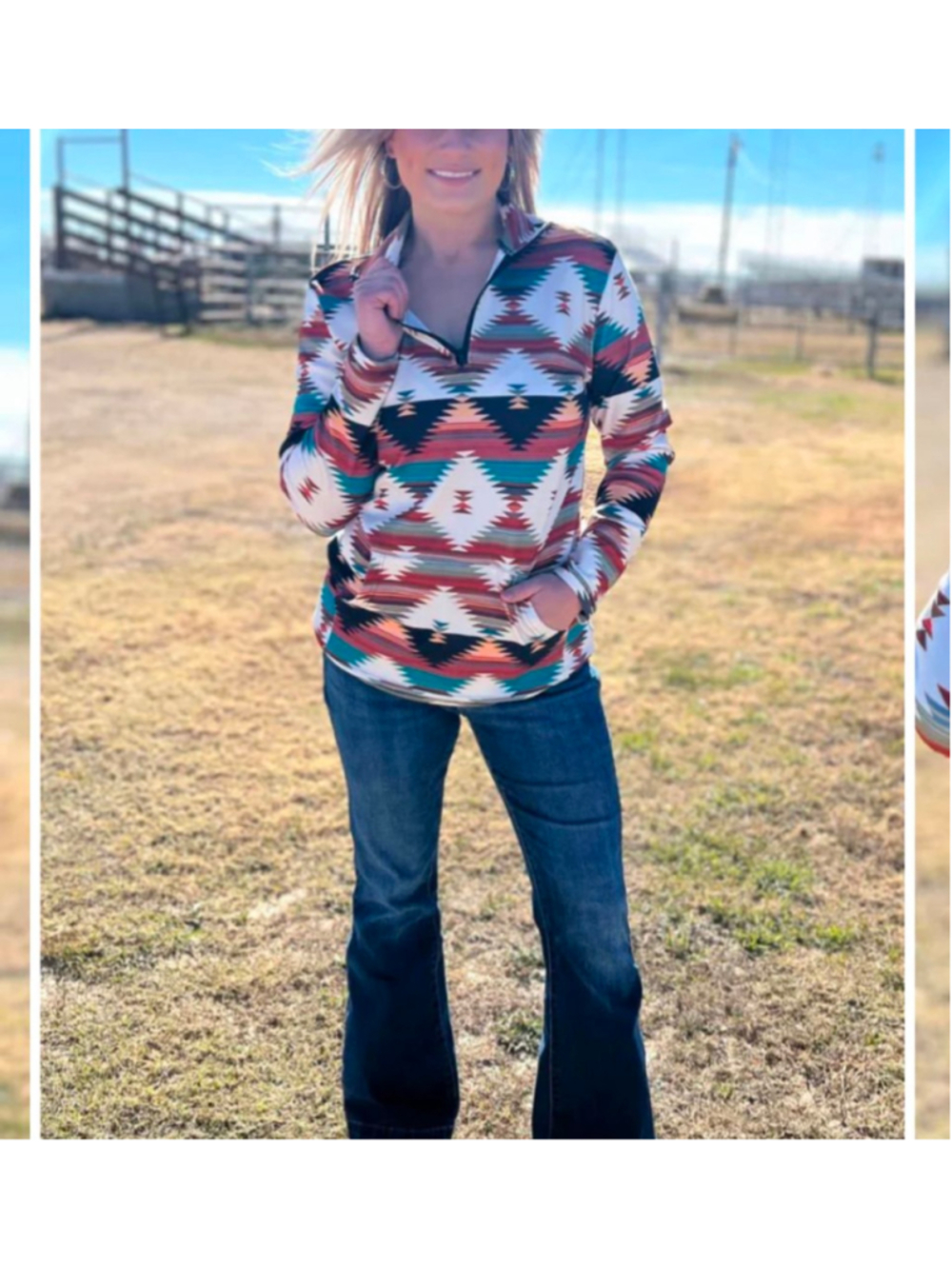 New Sterling Kreek Southern Roots quarter zip Sweater XL Aztec Western Cowgirl